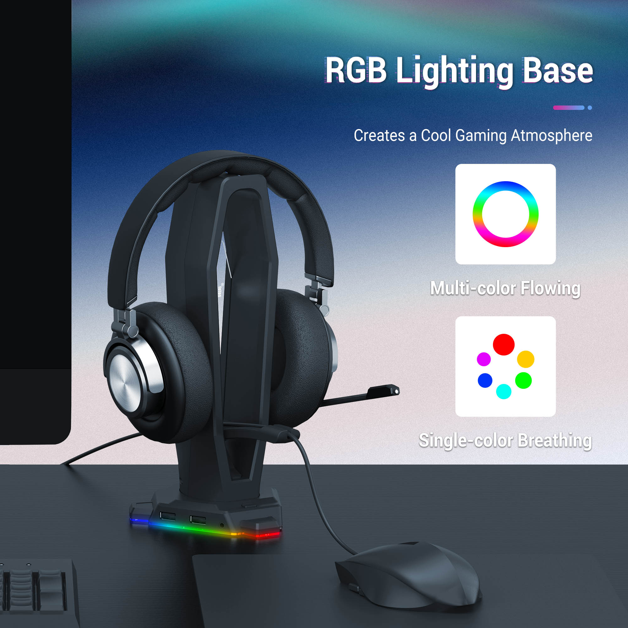 3 In 1 RGB Gaming Headset Peme - Headphone Stand Desk ulasan dan harga